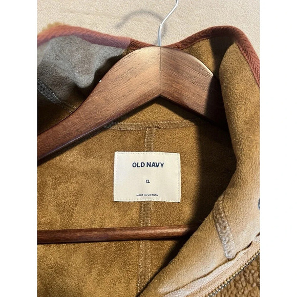 Old Navy Jacket Men’s XL Brown Sherpa Snap Faux Suede Lined Teddy - Picture 5 of 8